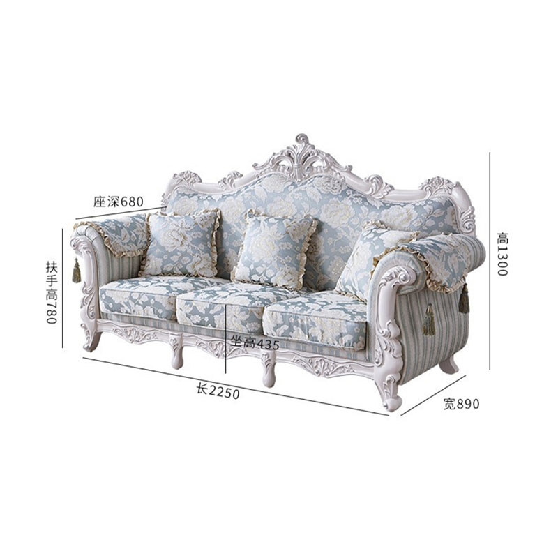 Französische, bequeme 1+2+3-Sofas aus weißem Holz mit Blumenmuster