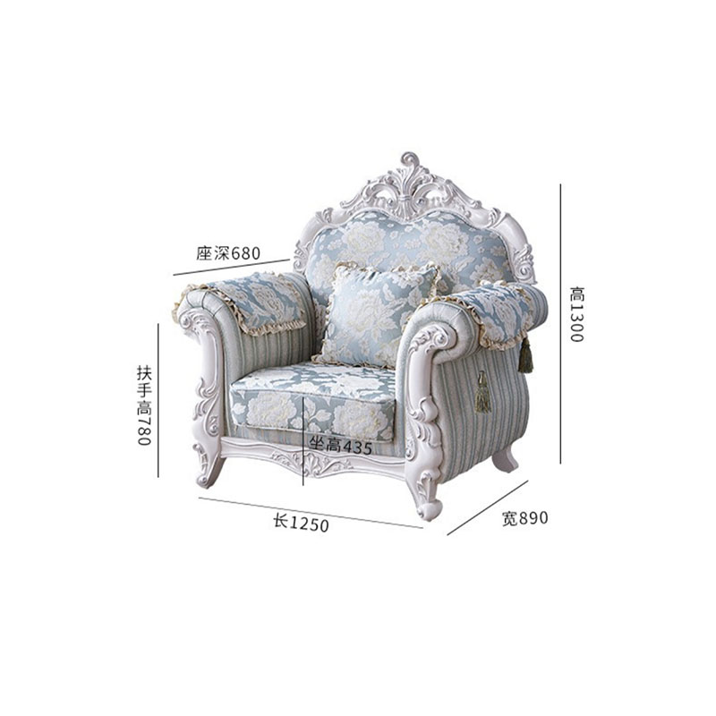Französische, bequeme 1+2+3-Sofas aus weißem Holz mit Blumenmuster