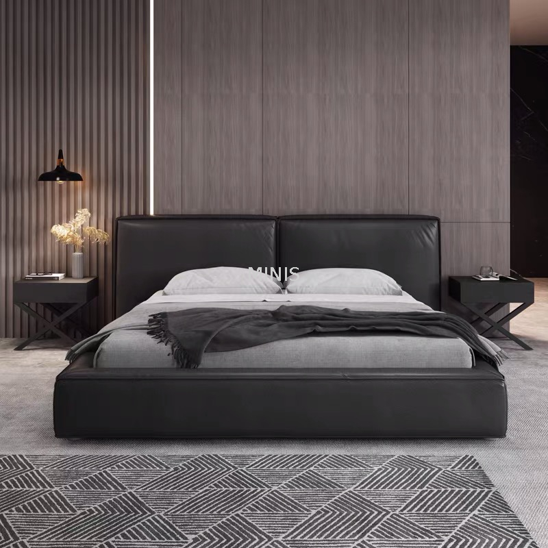 Schlafzimmermöbel für Erwachsene, modernes, bequemes schwarzes Lederbett