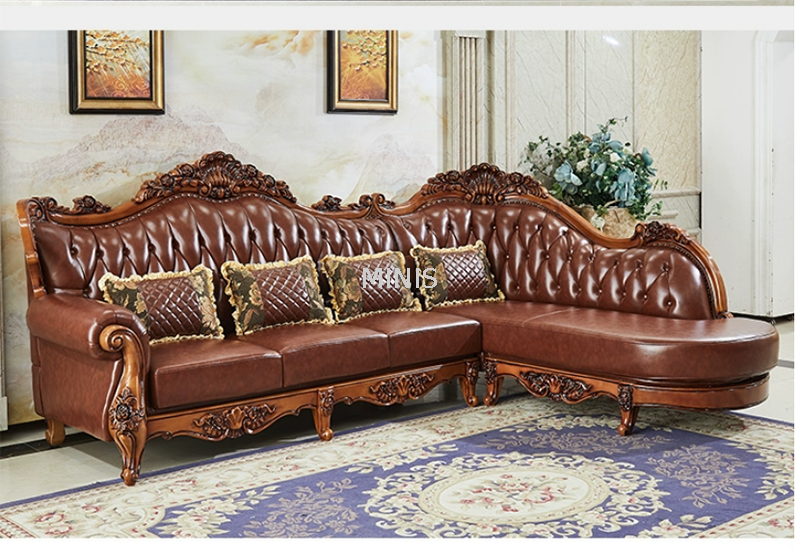 Klassische Wohnzimmermöbel, braune Ledersofas aus Holz