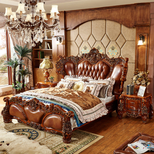 Schlafzimmermöbel, Vintage-Holz, echtes Leder, Kingsize-Bett