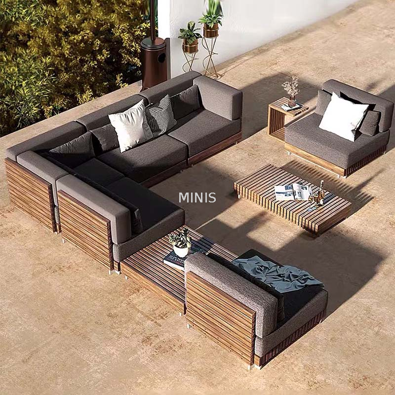 Modernes, wasserdichtes, langlebiges Gartensofa aus Teakholz für den Außenbereich