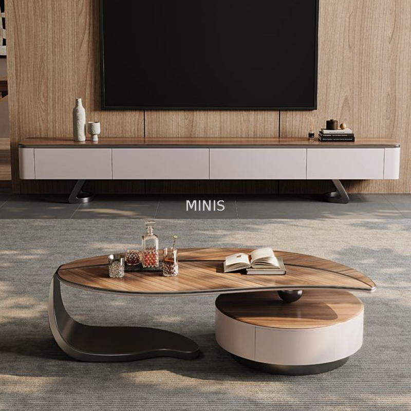 Wohnzimmer-Holz-Beige-Blattförmiger Couchtisch mit Schublade