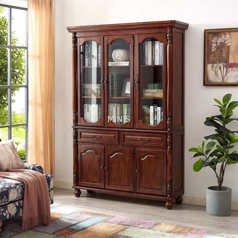 Amerikanischer Stil großer Holzbuchhandel mit Glasfeileschrank