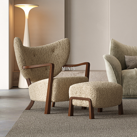 Gute Qualität Holzarmlehre Wollstoffstuhl mit Ottomane