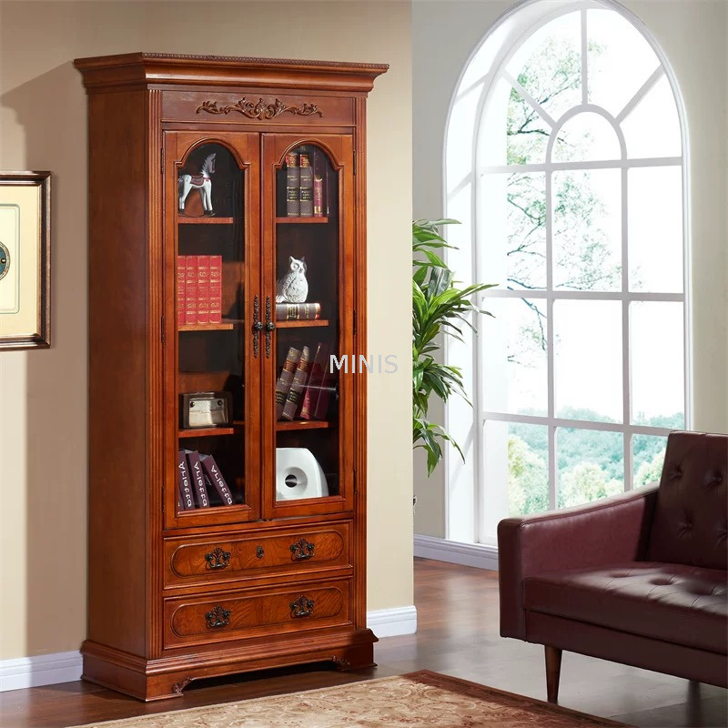 Amerikanischer Stil großer Holzbuchhandel mit Glasfeileschrank