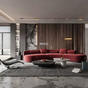 Wohnzimmer Couch kreativ gebogene rote Samt -Stoffsofa