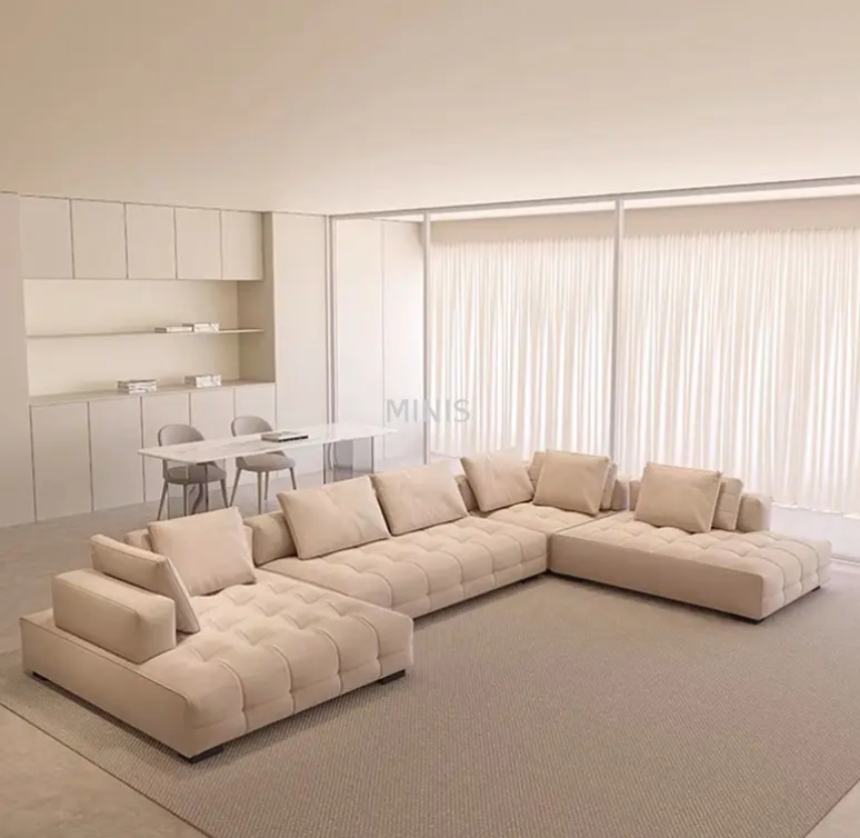 Wohnzimmer Holzrahmen Elfenbein Stoff weich bequemes Sofa