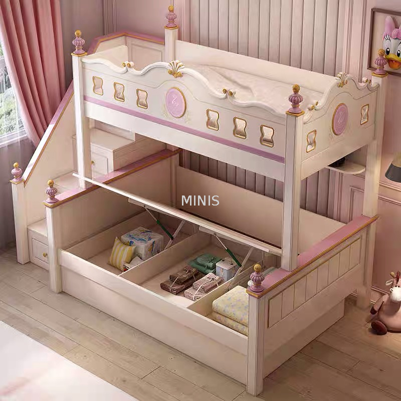 Mädchen-Schlafzimmer-Rosa-starkes hölzernes Kinder-Etagenbett mit Schubladen