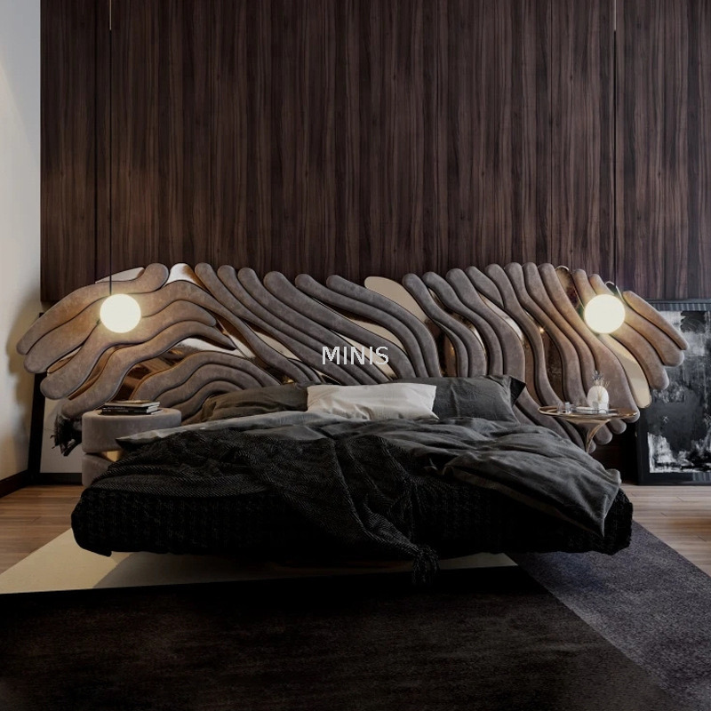 Chinesisches, hochwertiges, komfortables, luxuriöses, modernes Bett in Beige