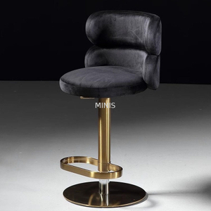 Kneipstuhl Gold Metall a -verstellbarer schwarzer Samt Stoff Stuhl Stuhl