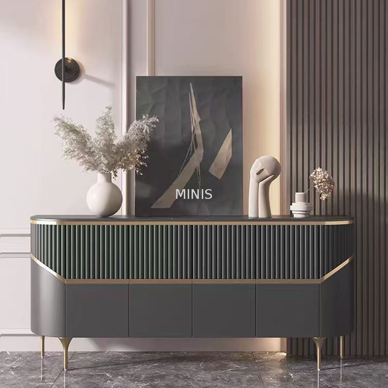Wohnzimmer moderner schöner schwarzer Sideboard mit Marmoroberteil