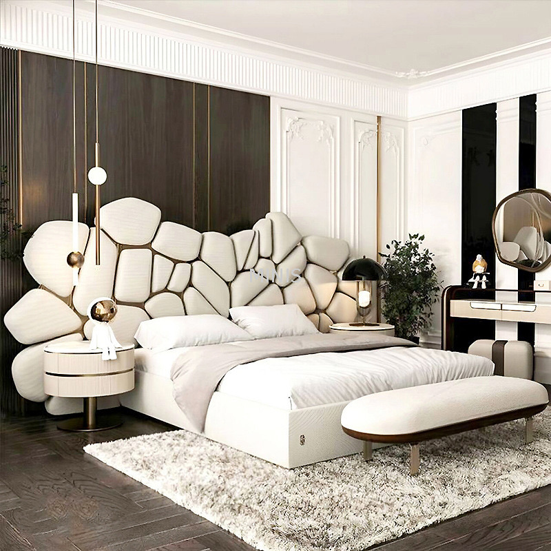 Chinesisches, hochwertiges, komfortables, luxuriöses, modernes Bett in Beige